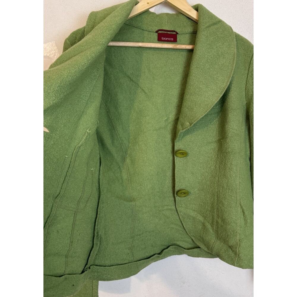 Bianca Green Boiled Wool 2-Button Blazer Jacket Soft Shell Size 8 Art To Wear - Picture 4 of 7